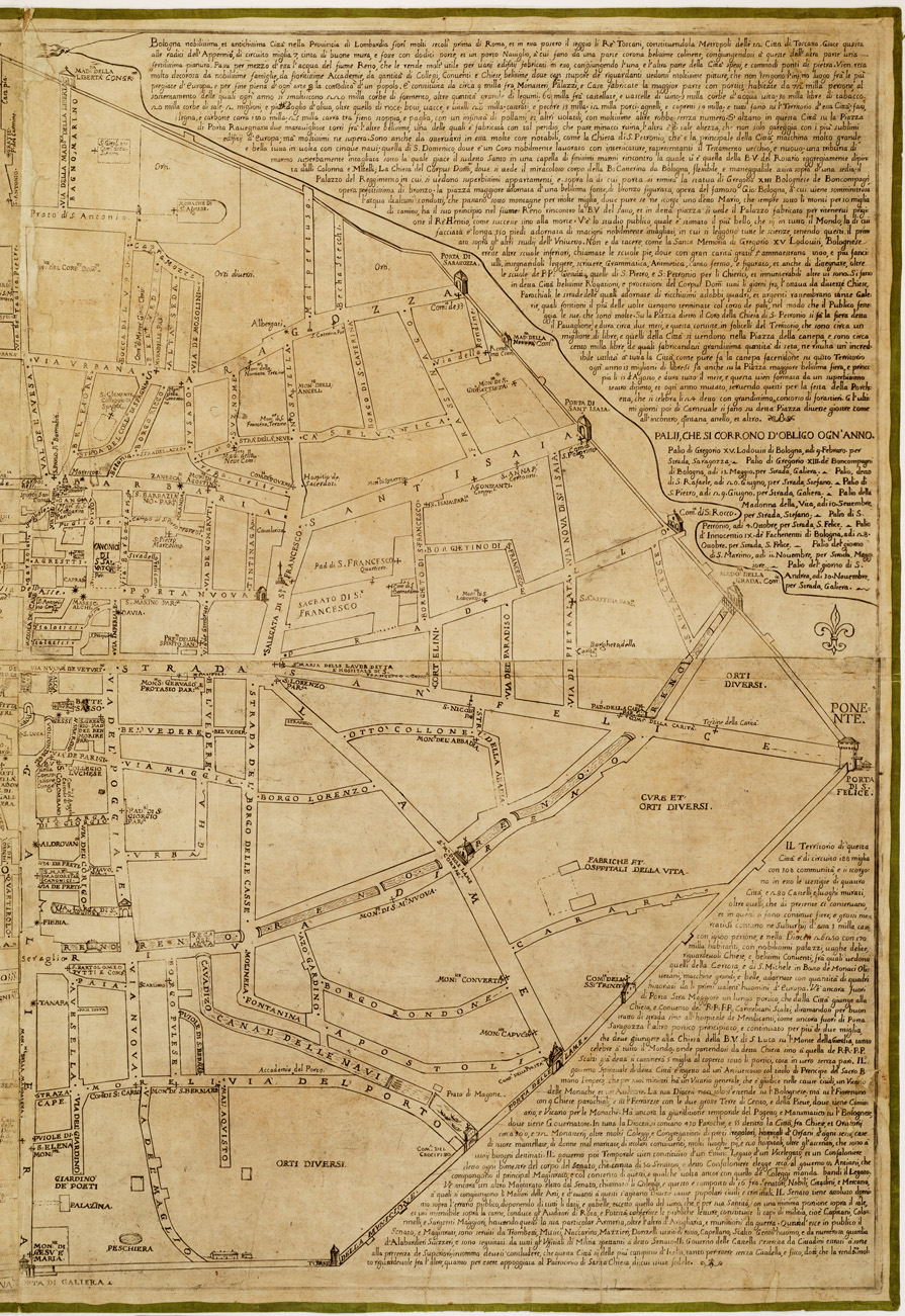 (N:416) BOLOGNA IN PIANTA CITTA' DEL PAPA DATA IN LUCE L'ANNO M.D.C.L.X.X.X.X.II DOVE SONO DESCRITTE TUTTE LE CHIESE, OSPITALI, LUOGHI PII, ECC. (B0006902, B0006903, B6902-03) Carte e stampe antiche: riproduzione a colori su carta (formato A1)