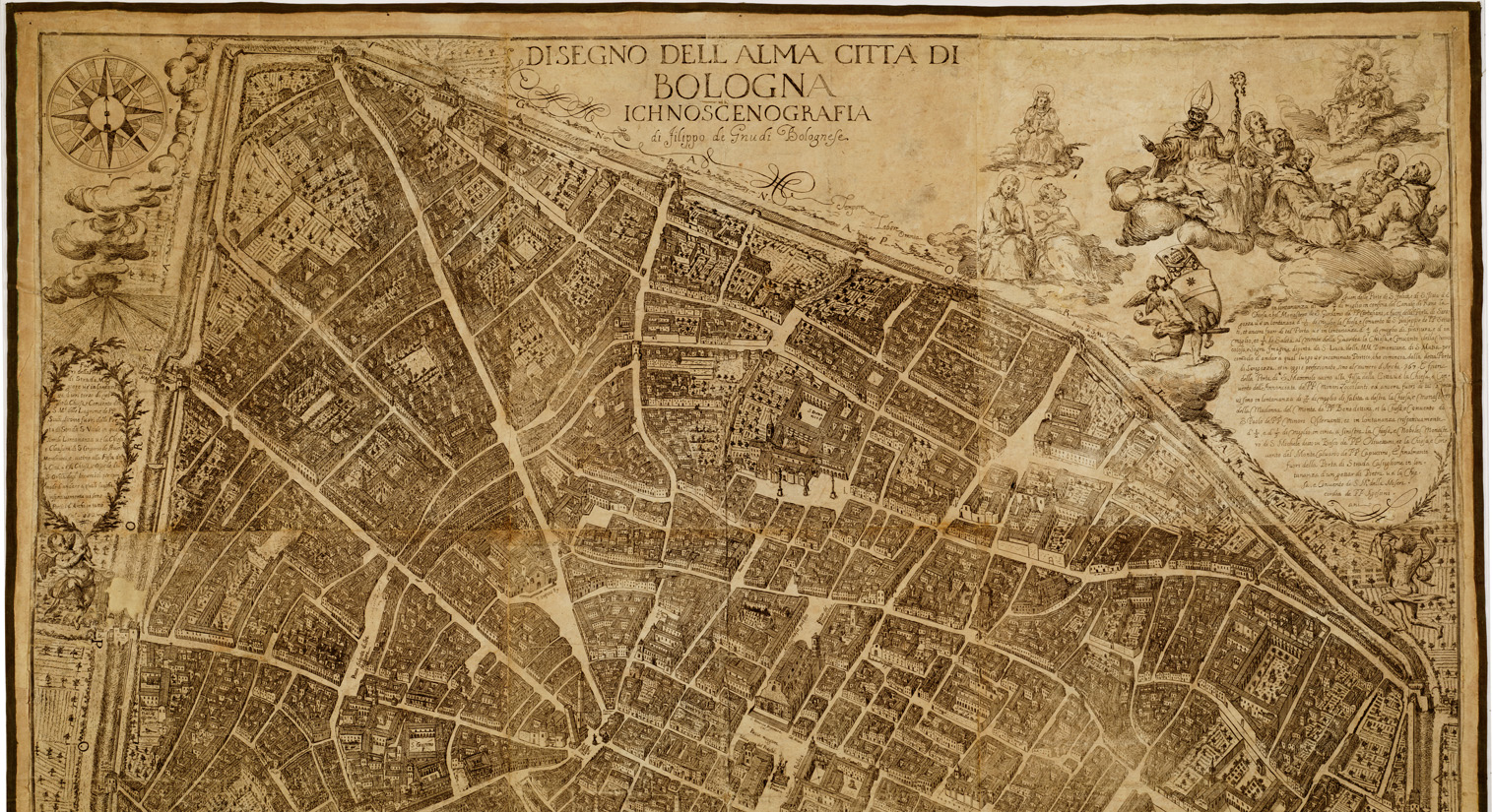 (N:9619) DISEGNO DELL'ALMA CITTA' DI BOLOGNA ICHNOSCENOGRAFIA DI FILIPPO DE GNUDI BOLOGNESE (B0006911, B0006912, B6911-2) Carte e stampe antiche: riproduzione a colori su carta (formato A1)