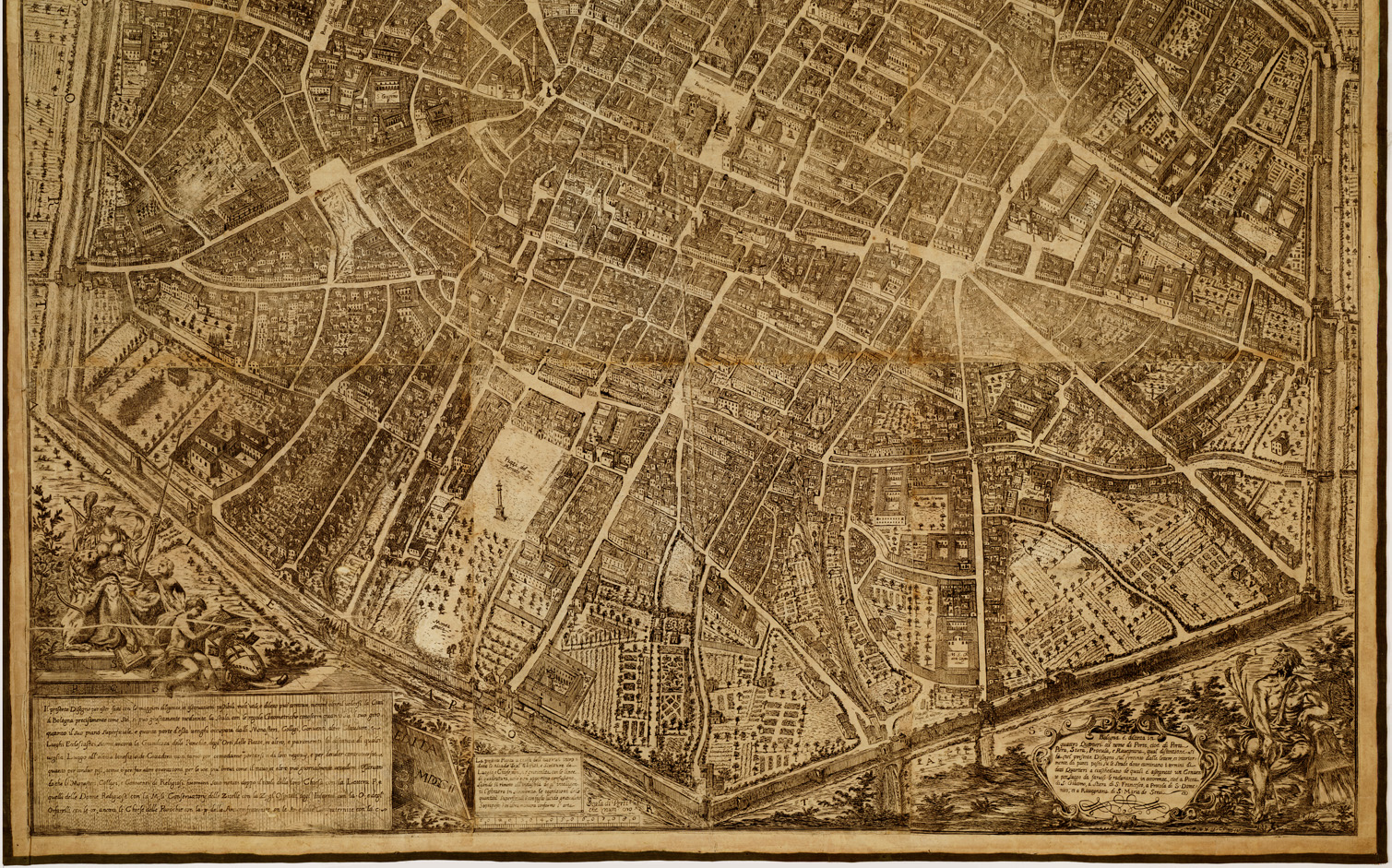 (N:9619) DISEGNO DELL'ALMA CITTA' DI BOLOGNA ICHNOSCENOGRAFIA DI FILIPPO DE GNUDI BOLOGNESE (B0006911, B0006912, B6911-2) Carte e stampe antiche: riproduzione a colori su carta (formato A1)