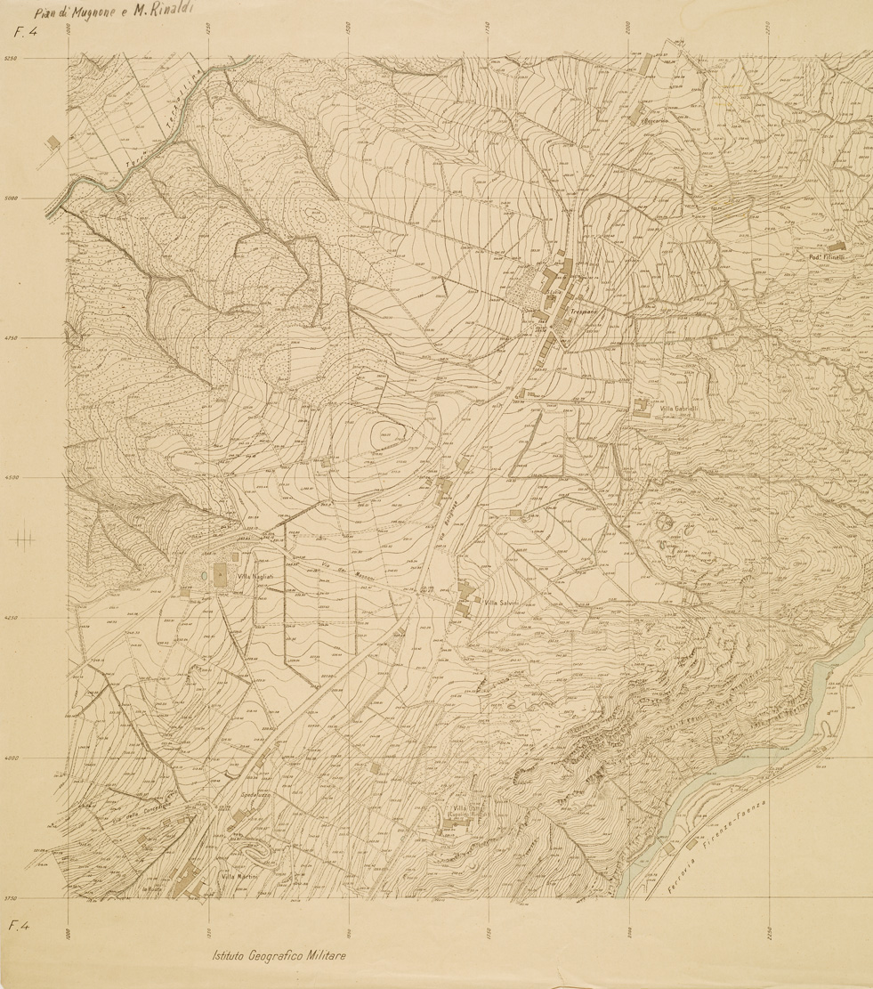 (N:13443) PIANO REGOLATORE DI AMPLIAMENTO DELLA CITTA' DI FIRENZE - Foglio 4 - Pian di Mugnone e M. Rinaldi (B0006948, B6948-49, B0006949) Carte e stampe antiche: riproduzione a colori su carta (formato A1)