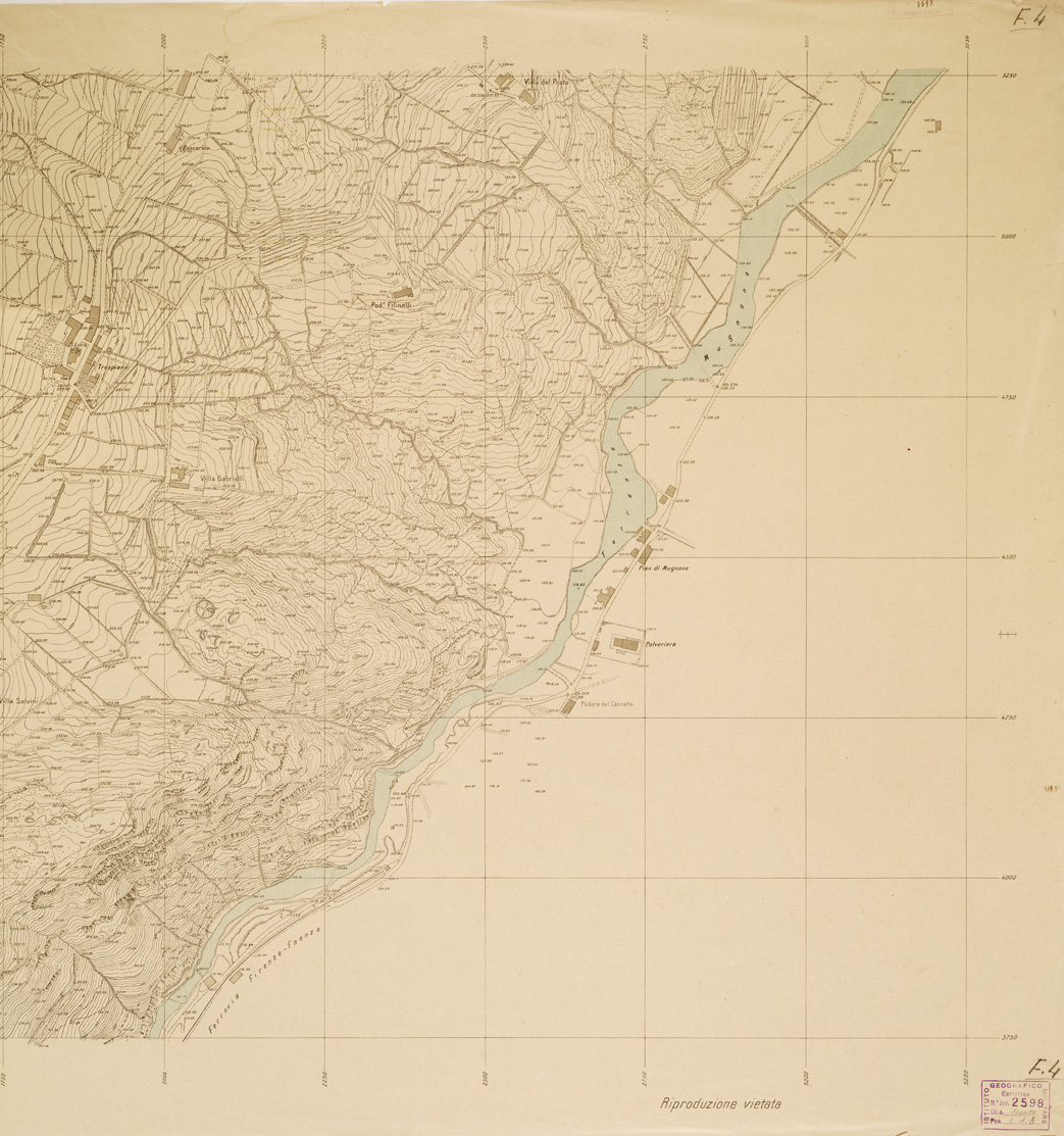 (N:13443) PIANO REGOLATORE DI AMPLIAMENTO DELLA CITTA' DI FIRENZE - Foglio 4 - Pian di Mugnone e M. Rinaldi (B0006948, B6948-49, B0006949) Carte e stampe antiche: riproduzione a colori su carta (formato A1)