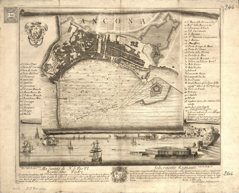 (N:163) ANCONA SCIPIONE PARETTI ARC. E PIT. DELINEO'ACC. CLEM. D'ONORE. C. D. A. SCULP. (B0007023) Carte e stampe antiche: riproduzione a colori su carta (formato A1)