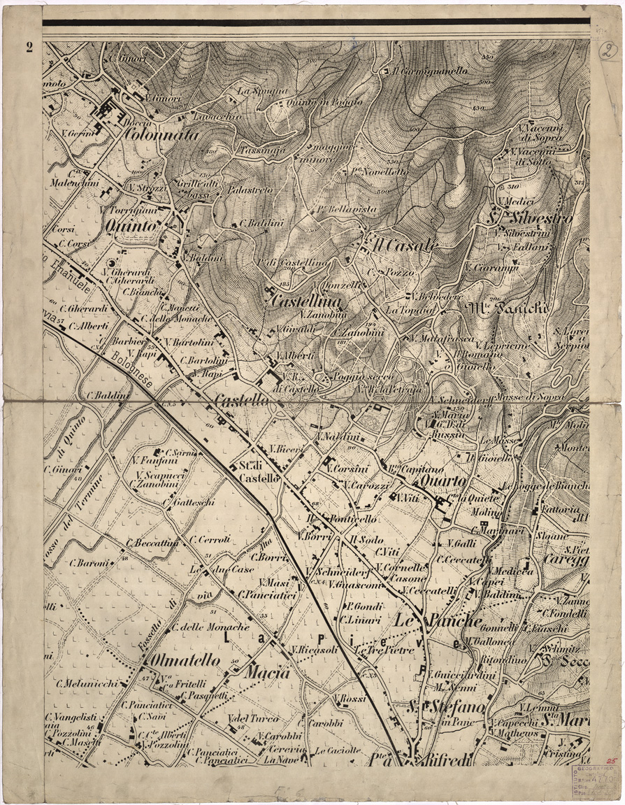 (N:4028) CARTA DI FIRENZE E DINTORNI ALLA SCALA DI 1:7.500. 1876. - Foglio 2 (B0007058) Carte e stampe antiche: riproduzione a colori su carta (formato A1)