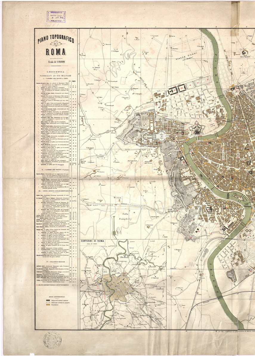 (N:13547) PIANO TOPOGRAFICO DI ROMA LIT. DEL COMITATO DI ARTIGLIERIA E GENIO. ROMA, 1887 (B0007093, B0007094, B7093-94) Carte e stampe antiche: riproduzione a colori su carta (formato A1)