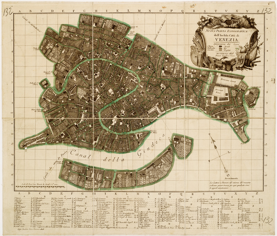 (N:13976) NUOVA PIANTA ICONOGRAFICA DELL'INCLITA CITTA' DI VENEZIA IN VENEZIA PRESSO TEODORO VIERO. (B0007163) Carte e stampe antiche: riproduzione a colori su carta (formato A1)