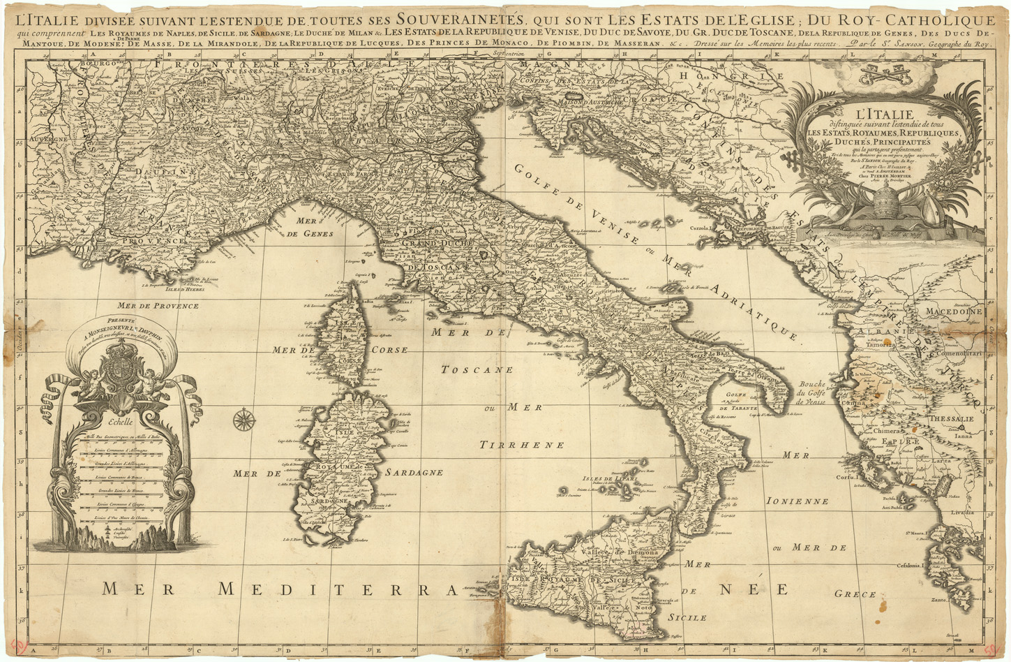 (N:11132) L'ITALIE DISTINGUEE SUIVANT L'ESTENDUE DE TOUS LES ESTATS, ROYAUMES... (ITALIA) (B0007238) Carte e stampe antiche: riproduzione a colori su carta (formato A1)