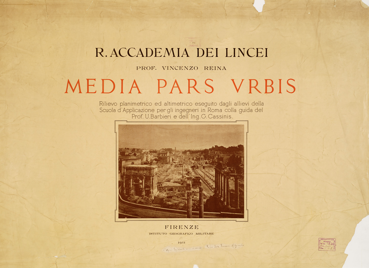 (N:12685) MEDIA PARS URBIS. R. ACCADEMIA DEI LINCEI. PROF. VINCENZO REINA... - (ROMA) - Titolo (B0007280) Carte e stampe antiche: riproduzione a colori su carta (formato A1)