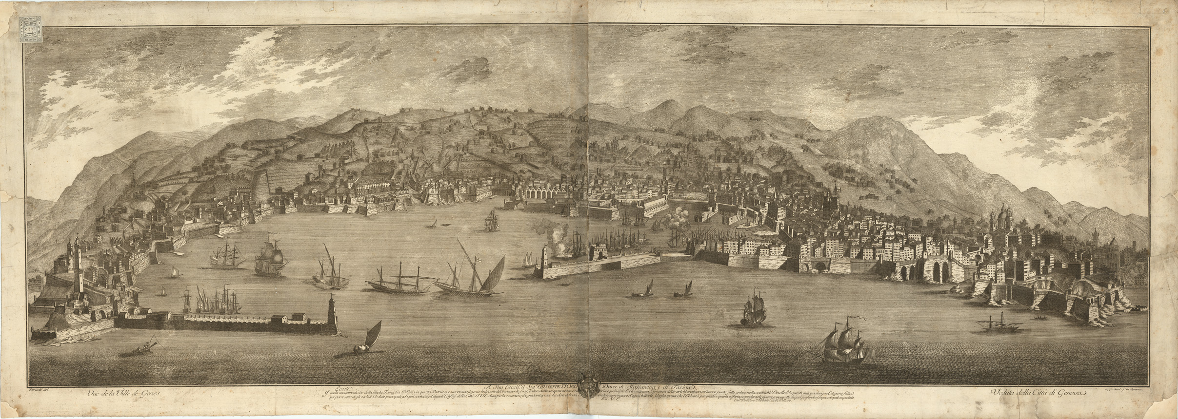 (N:14415) I-VEDUTA DELLA CITTA' DI GENOVA (B0007311) Carte e stampe antiche: riproduzione a colori su carta (formato A1)