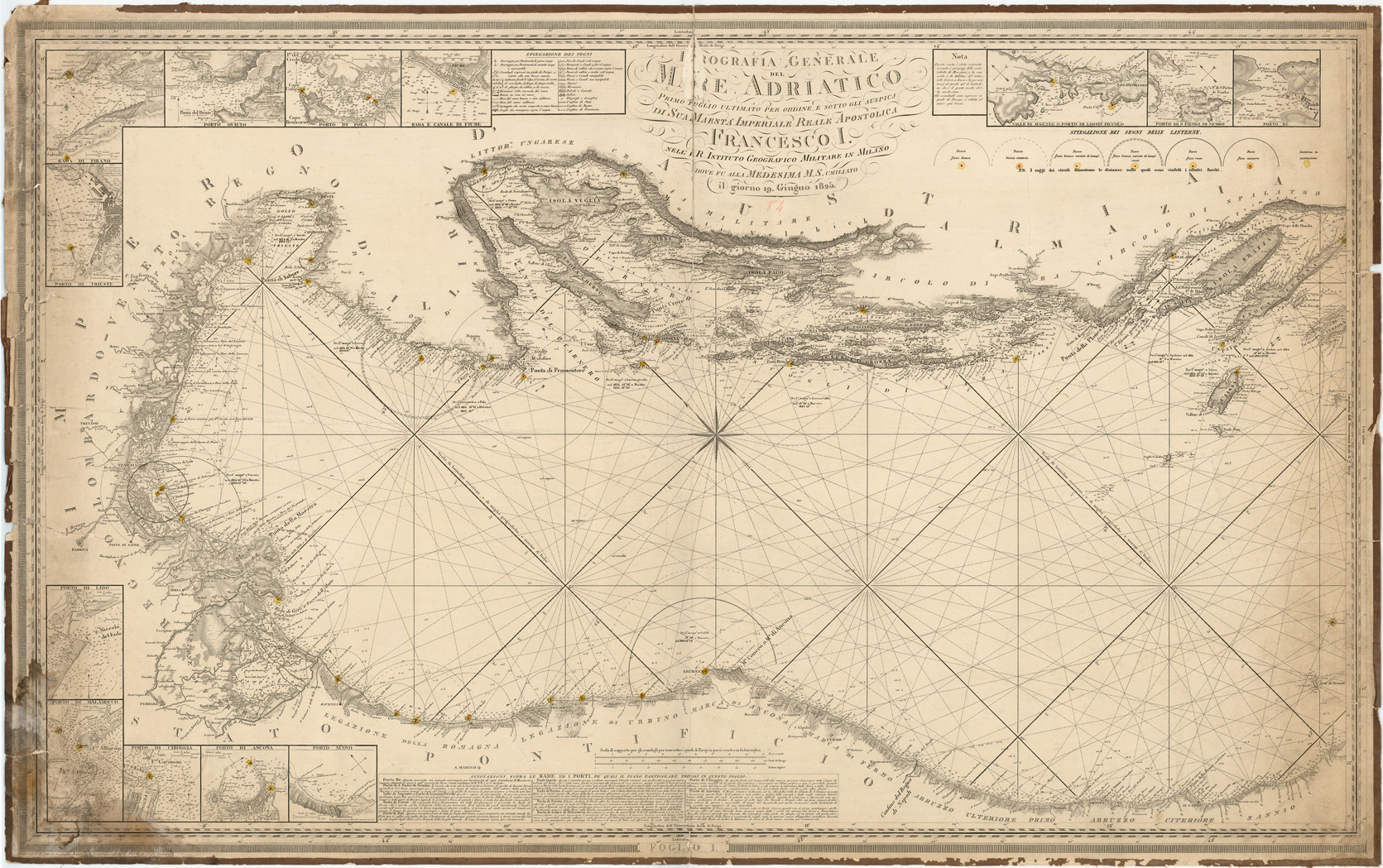 (N:10546) IDROGRAFIA GENERALE DEL MARE ADRIATICO - FOGLIO  PRIMO (B0007400) Carte e stampe antiche: riproduzione a colori su carta (formato A1)