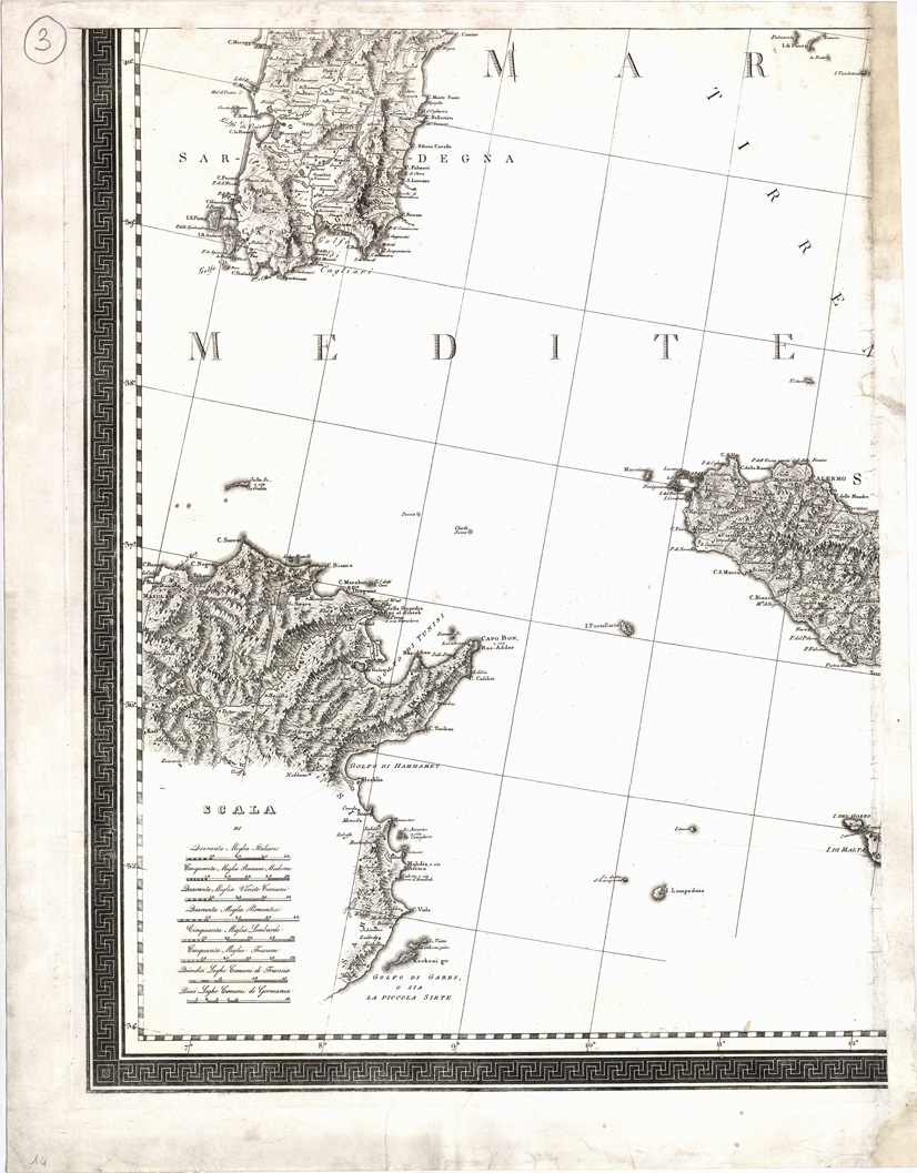 (N:12995) NUOVA CARTA DELL'ITALIA ESEGUITA SOTTO LA DIREZIONE DI GIO. ANTONIO RIZZI-ZANNONI, GEOGRAFO DI S. M. SICILIANA; INCISA DA GIUSEPPE GUERRA E RICORRETTA NEL 1833 - Tavola 3 (B0007419) Carte e stampe antiche: riproduzione a colori su carta (formato A1)