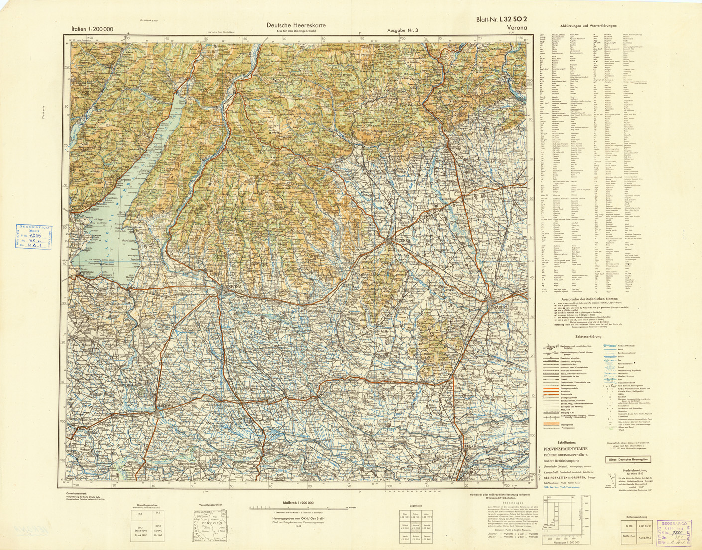 (N:10942) ITALIEN UND GRENZGEBIETE - VERONA-BLATT NR. L 32 SO 2 (B0007425) Carte e stampe antiche: riproduzione a colori su carta (formato A1)