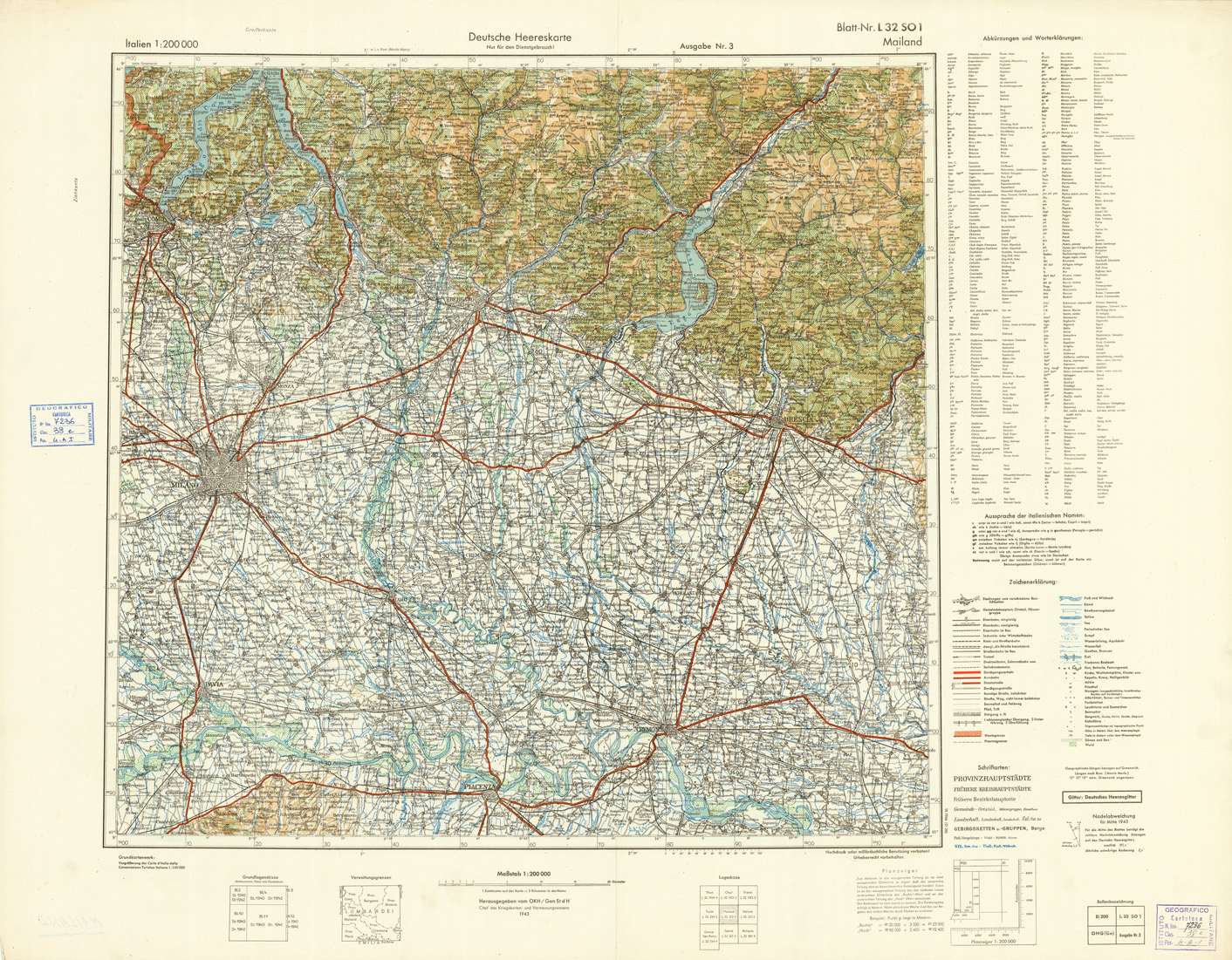 (N:10915) ITALIEN UND GRENZGEBIETE - MAILAND-BLATT NR. L 32 SO 1 (B0007426) Carte e stampe antiche: riproduzione a colori su carta (formato A1)