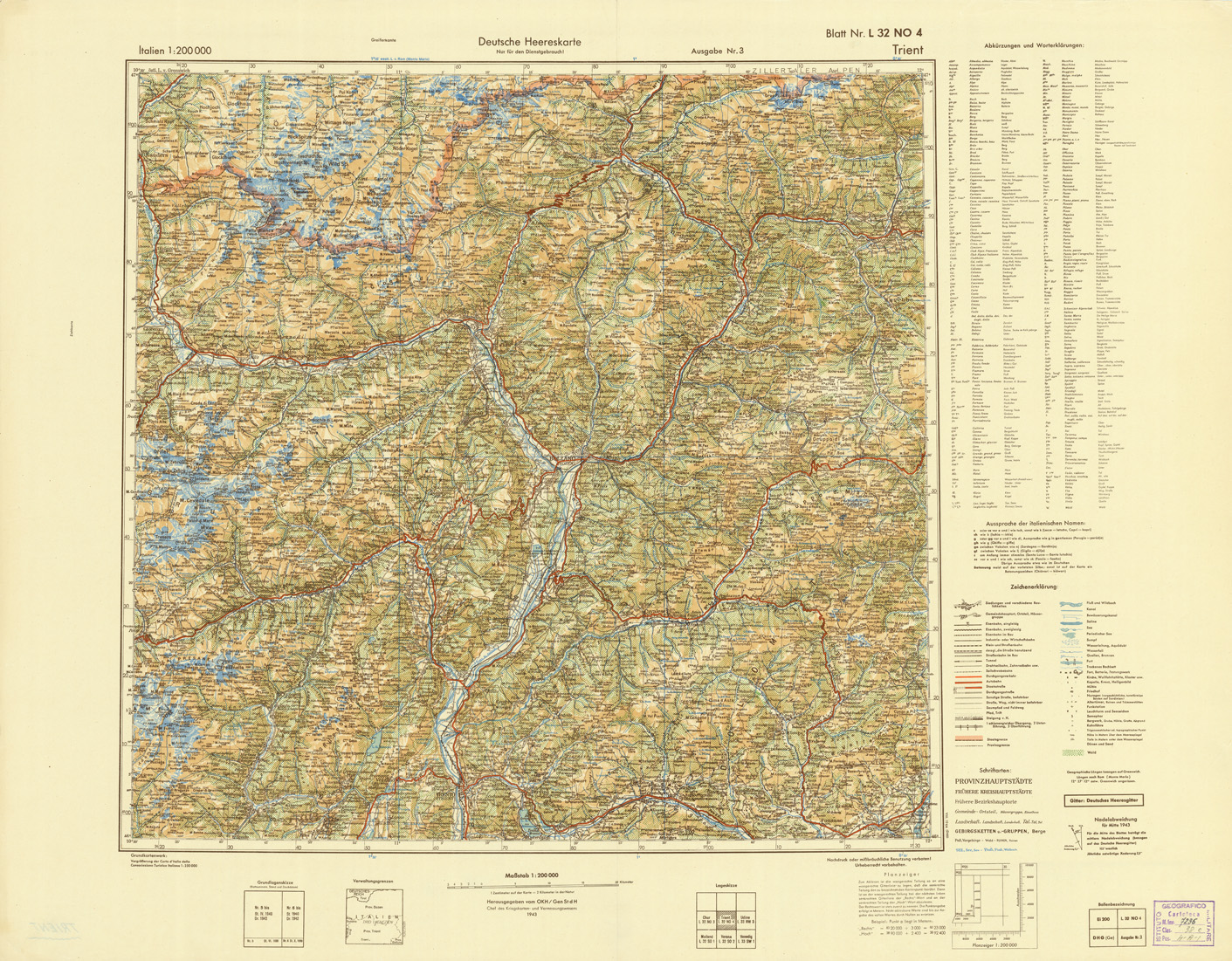 (N:10933) ITALIEN UND GRENZGEBIETE - TRIENT-BLATT NR. L 32 NO 4 (B0007432) Carte e stampe antiche: riproduzione a colori su carta (formato A1)