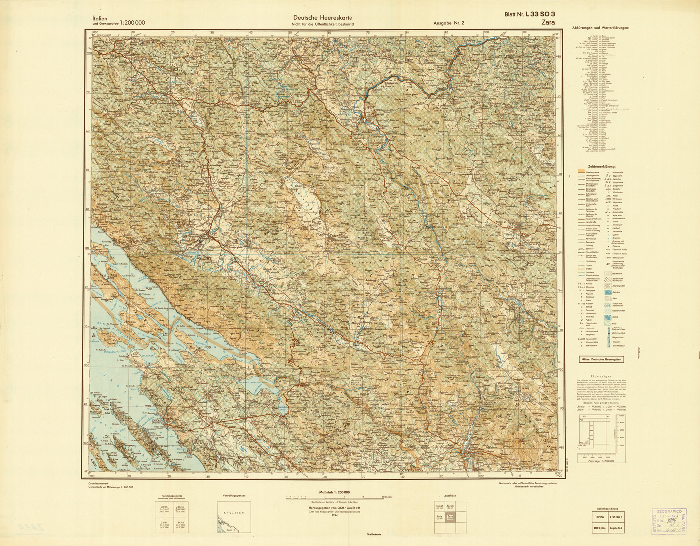 (N:10943) ITALIEN UND GRENZGEBIETE - ZARA NR. L 33 SO 3 (B0007460) Carte e stampe antiche: riproduzione a colori su carta (formato A1)
