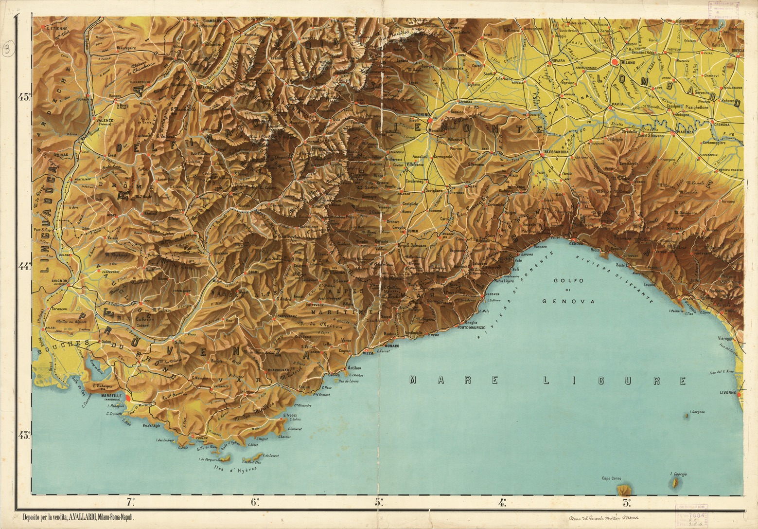 (N:10625) IL SISTEMA ALPINO E L'ITALIA SETTENTRIONALE - Foglio 3 (B0007479) Carte e stampe antiche: riproduzione a colori su carta (formato A1)