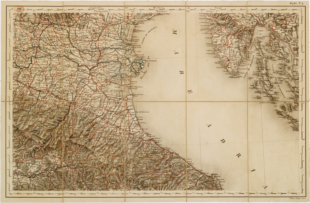 (N:818) CARTA COROGRAFICA DELL'ITALIA SUPERIORE E CENTRALE - Foglio 4 (B0007489) Carte e stampe antiche: riproduzione a colori su carta (formato A1)