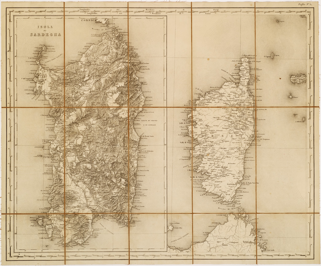 (N:819) CARTA COROGRAFICA DELL'ITALIA SUPERIORE E MEDIA - Foglio 5 - ISOLA DI SARDEGNA (B0007490) Carte e stampe antiche: riproduzione a colori su carta (formato A1)