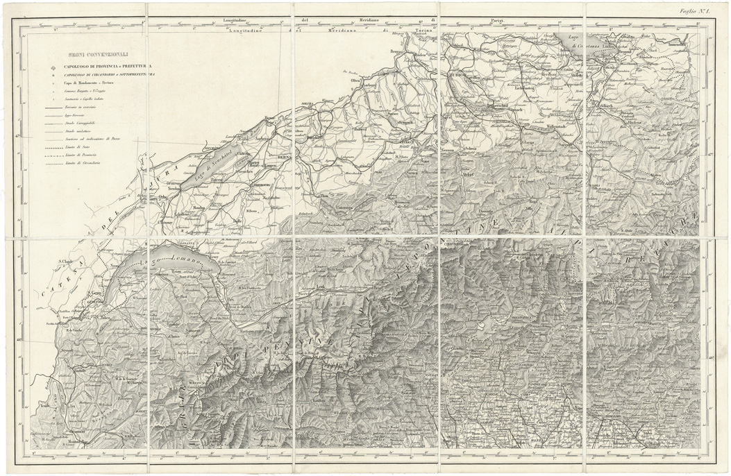 (N:809) CARTA COROGRAFICA DELL'ITALIA SUPERIORE E CENTRALE - Foglio 1 (B0007492) Carte e stampe antiche: riproduzione a colori su carta (formato A1)