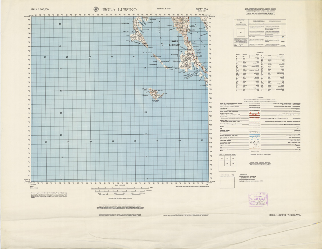 (N:10954) ITALY- LUSSINO JUGOSLAVIA SHEET 89A (B0007623) Carte e stampe antiche: riproduzione a colori su carta (formato A1)