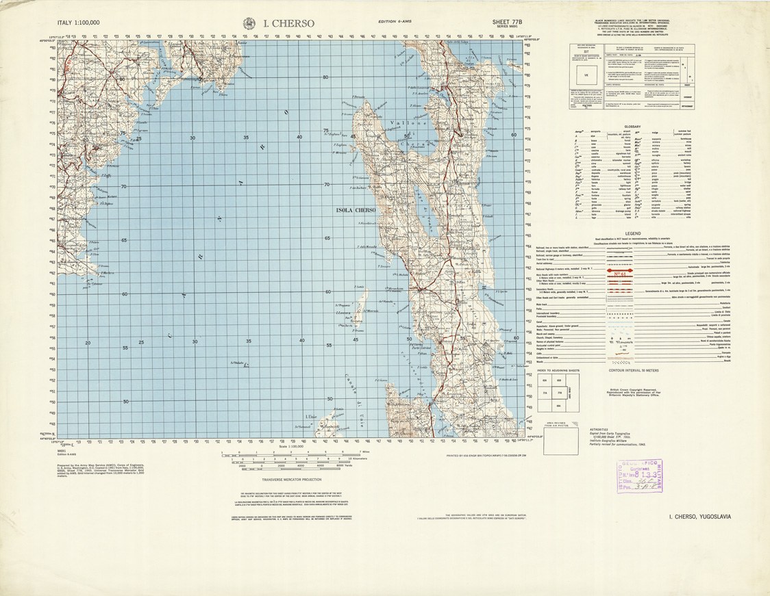 (N:10953) ITALY - CHERSO JUGOSLAVIA SHEET 77B (B0007624) Carte e stampe antiche: riproduzione a colori su carta (formato A1)