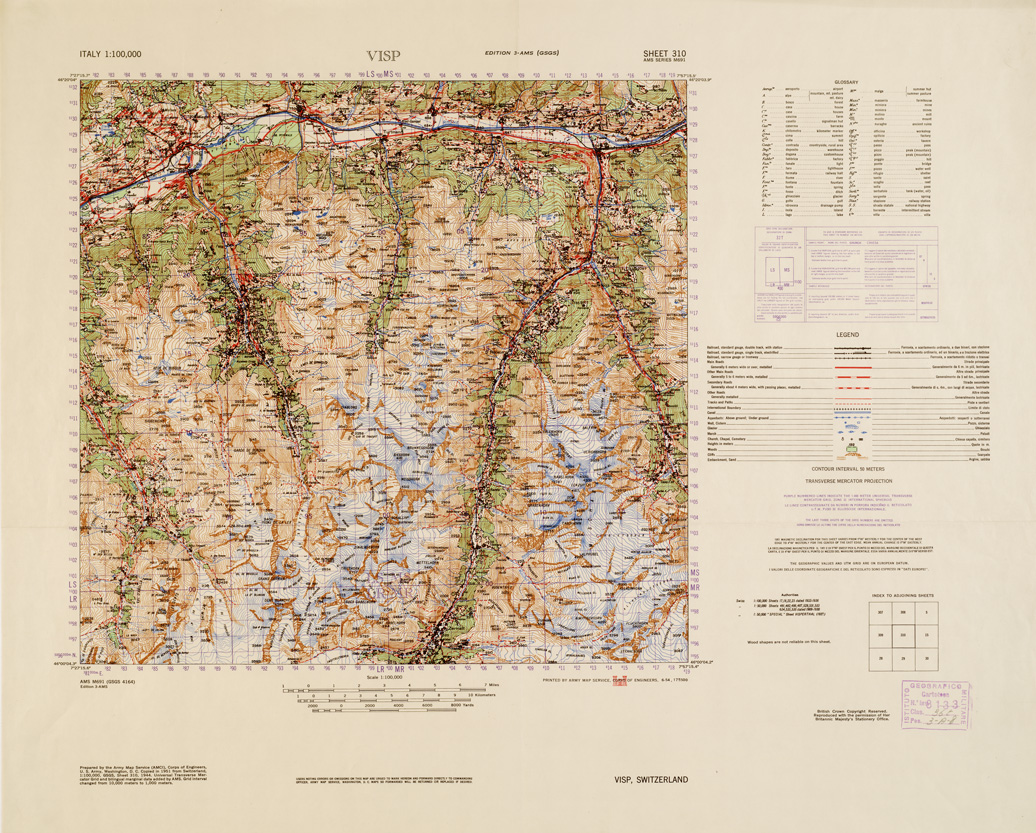 (N:10966) ITALY - VISP SWITZERLAND AUSTRIA SHEET 310 (B0007633) Carte e stampe antiche: riproduzione a colori su carta (formato A1)