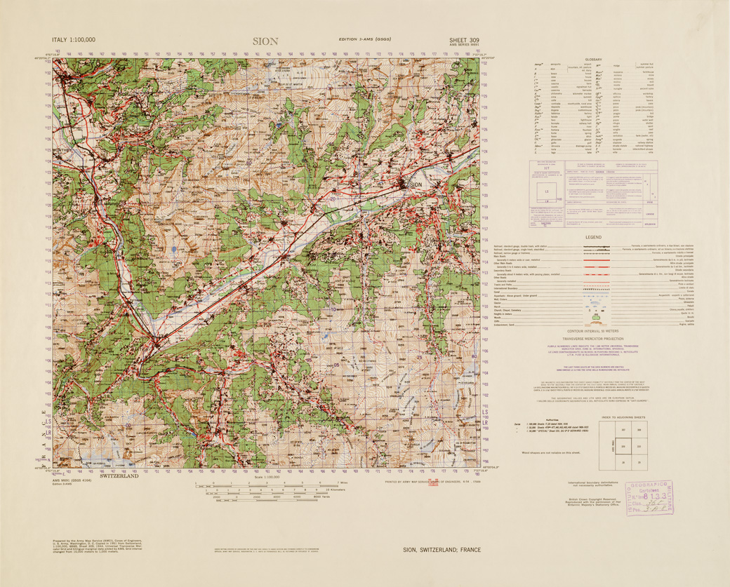 (N:10961) ITALY - SION FRANCE SHEET 309 (B0007634) Carte e stampe antiche: riproduzione a colori su carta (formato A1)