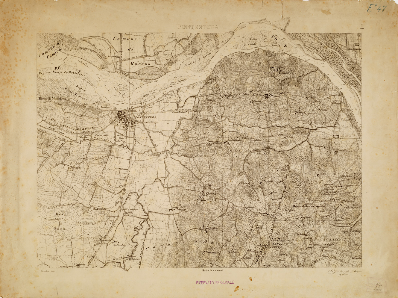 (N:7877) CARTA TOPOGRAFICA DELLA VALLE DEL PO' DA CASALE A PAVIA - Foglio 1 PONTESTURA (B0007644) Carte e stampe antiche: riproduzione a colori su carta (formato A1)