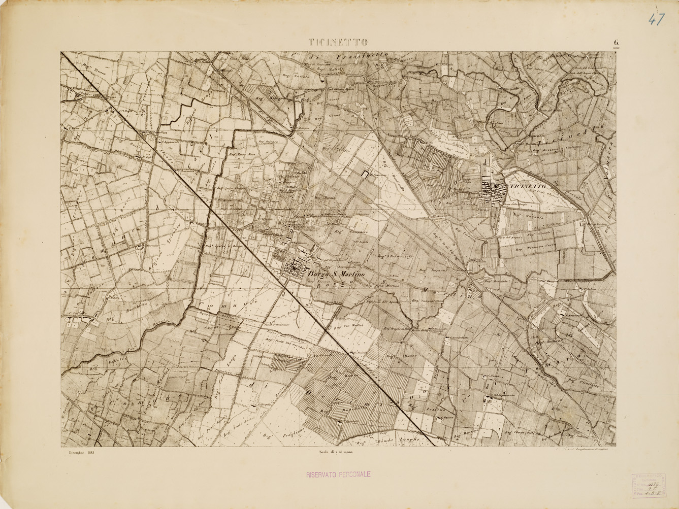 (N:7929) CARTA TOPOGRAFICA DELLA VALLE DEL PO' DA CASALE A PAVIA - Foglio 6 TICINETTO (B0007649) Carte e stampe antiche: riproduzione a colori su carta (formato A1)