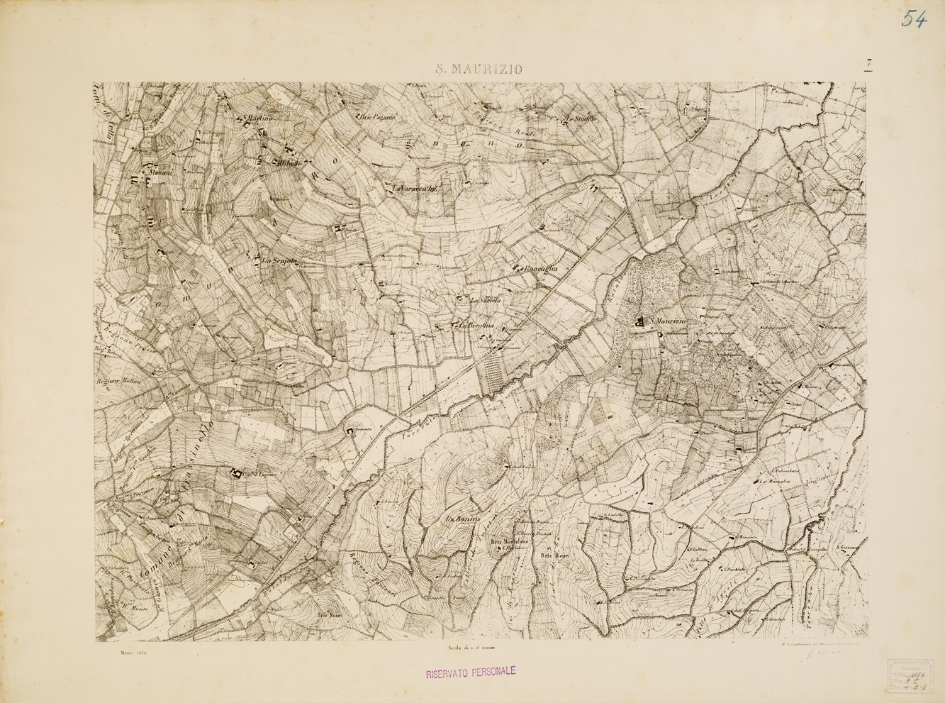 (N:7930) CARTA TOPOGRAFICA DELLA VALLE DEL PO' DA CASALE A PAVIA - Foglio 7 S. MAURIZIO (B0007650) Carte e stampe antiche: riproduzione a colori su carta (formato A1)