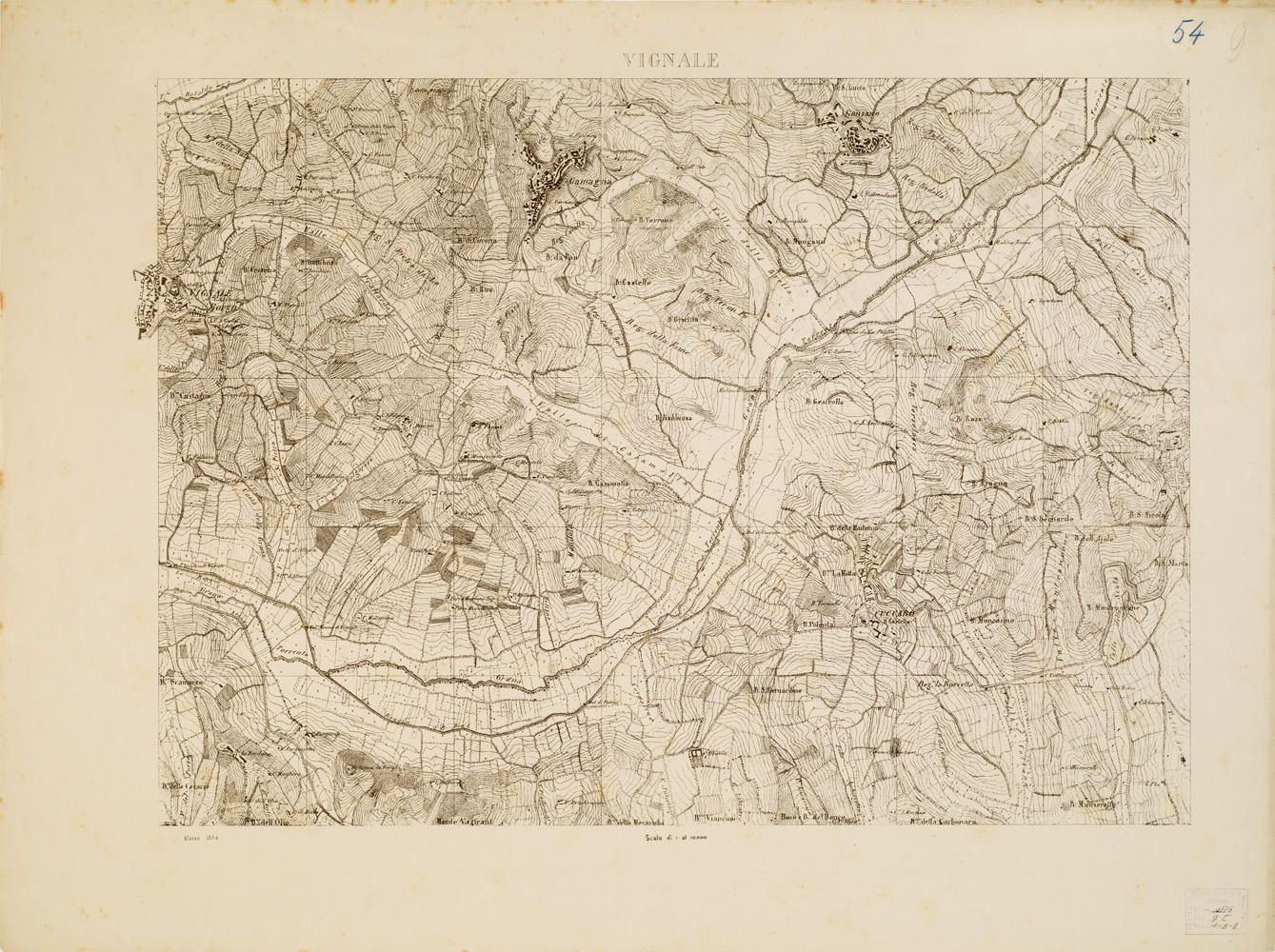 (N:7932) CARTA TOPOGRAFICA DELLA VALLE DEL PO' DA CASALE A PAVIA - Foglio 9 VIGNALE (B0007652) Carte e stampe antiche: riproduzione a colori su carta (formato A1)