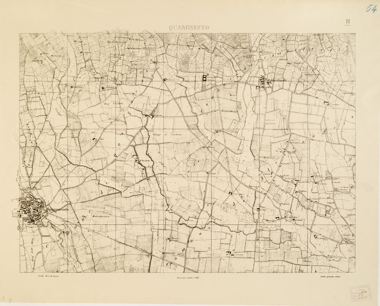 (N:7879) CARTA TOPOGRAFICA DELLA VALLE DEL PO' DA CASALE A PAVIA - Foglio 11 QUARGENTO (B0007654) Carte e stampe antiche: riproduzione a colori su carta (formato A1)