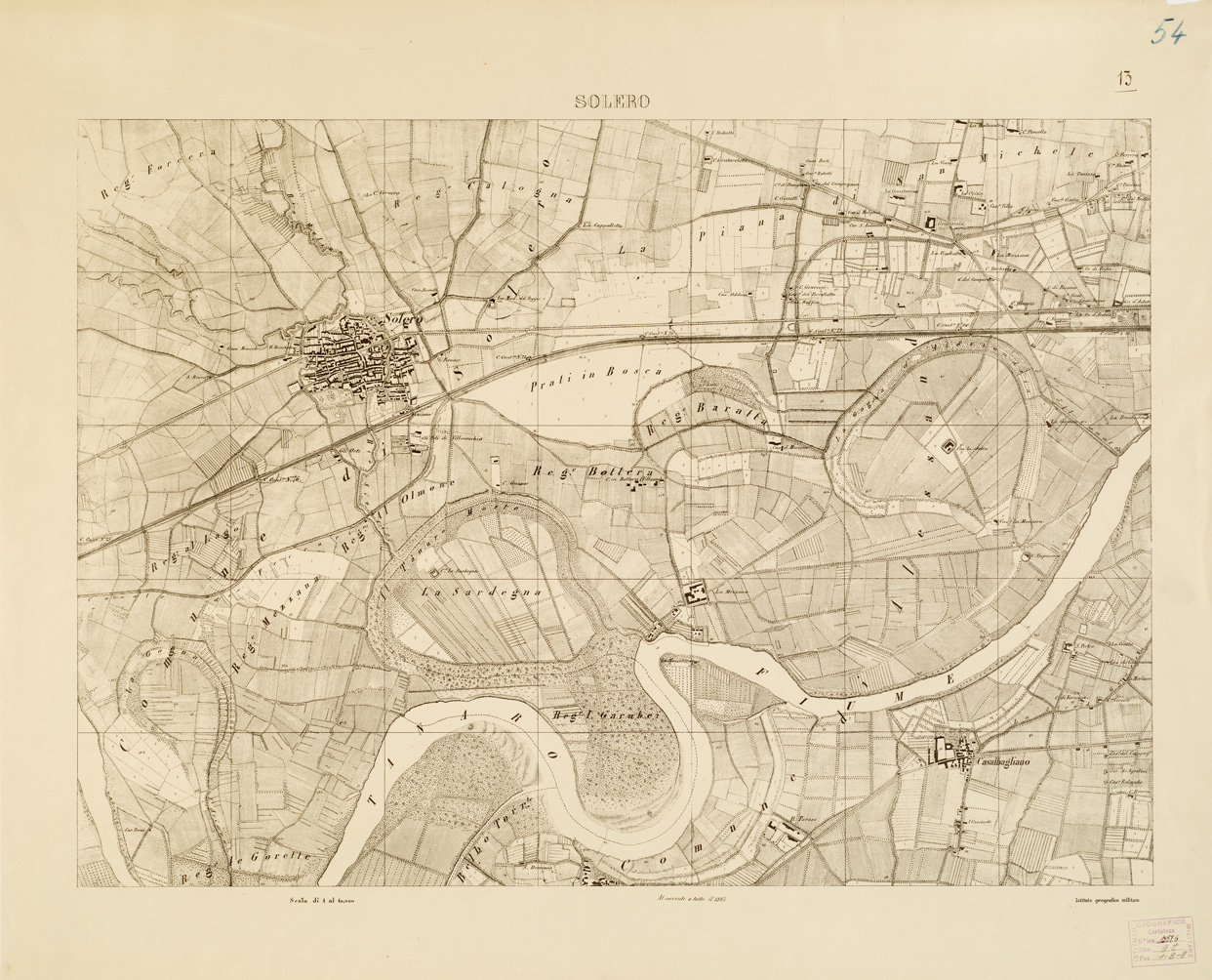 (N:7881) CARTA TOPOGRAFICA DELLA VALLE DEL PO' DA CASALE A PAVIA - Foglio 13 SOLERO (B0007656) Carte e stampe antiche: riproduzione a colori su carta (formato A1)