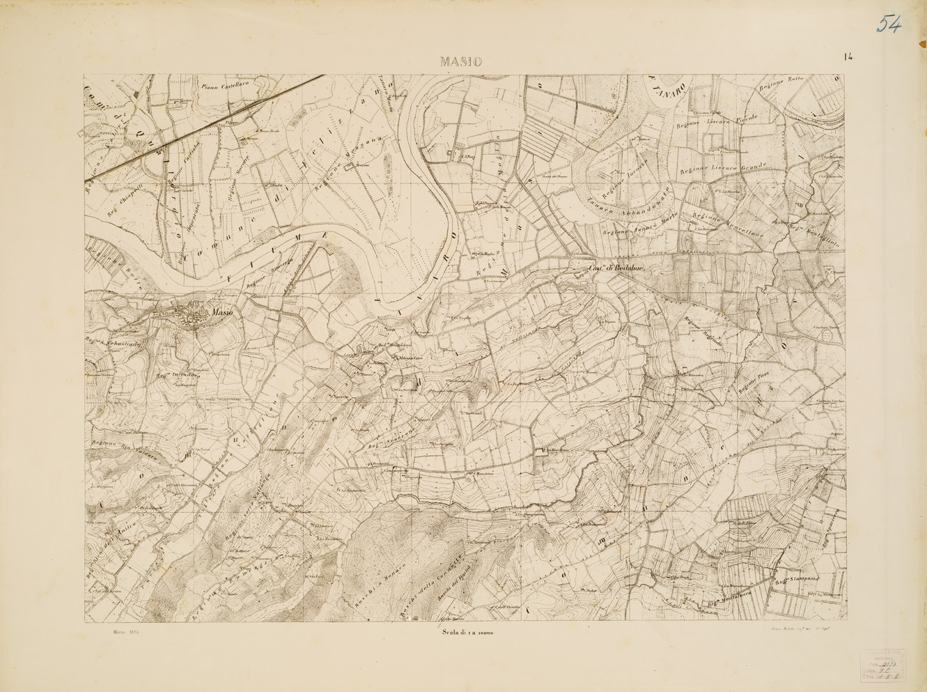 (N:7882) CARTA TOPOGRAFICA DELLA VALLE DEL PO' DA CASALE A PAVIA - Foglio 14 MASIO (B0007657) Carte e stampe antiche: riproduzione a colori su carta (formato A1)