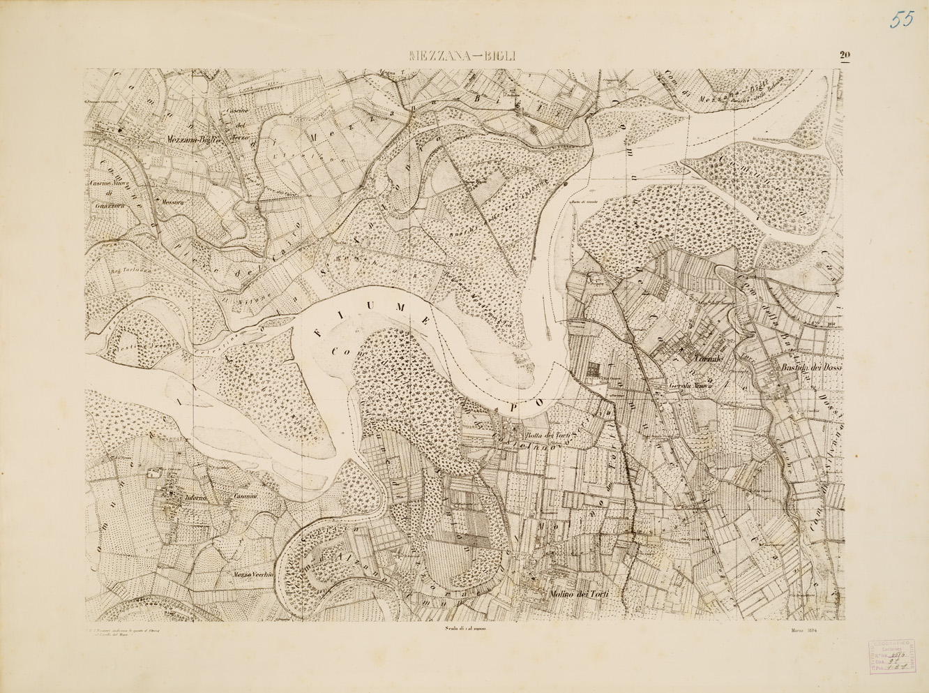(N:7889) CARTA TOPOGRAFICA DELLA VALLE DEL PO' DA CASALE A PAVIA - Foglio 20 MEZZANA BIGLI (B0007663) Carte e stampe antiche: riproduzione a colori su carta (formato A1)