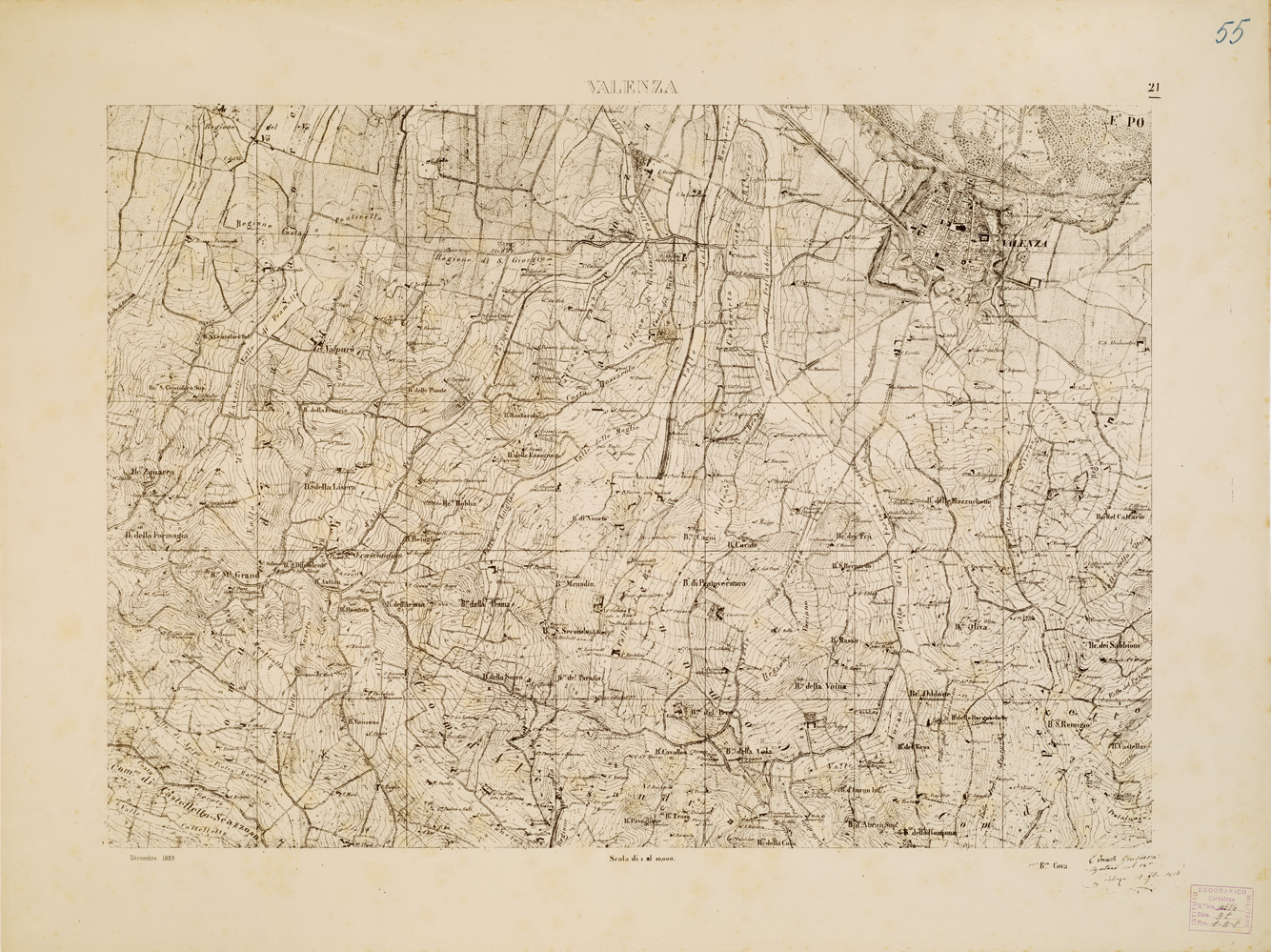 (N:7890) CARTA TOPOGRAFICA DELLA VALLE DEL PO' DA CASALE A PAVIA - Foglio 21 VELENZA (B0007664) Carte e stampe antiche: riproduzione a colori su carta (formato A1)