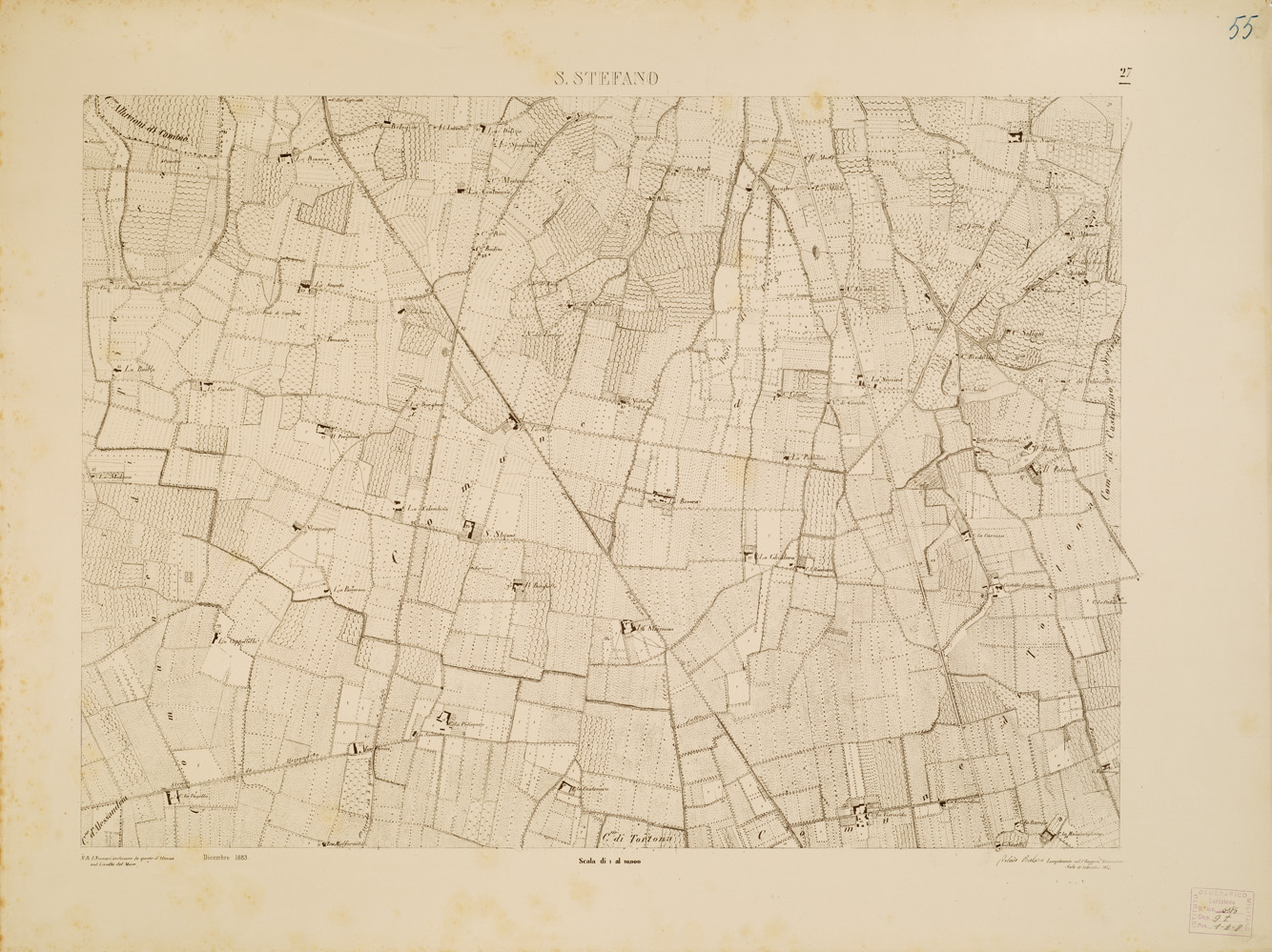 (N:7896) CARTA TOPOGRAFICA DELLA VALLE DEL PO' DA CASALE A PAVIA - Foglio 27 SANTO STEFANO (B0007670) Carte e stampe antiche: riproduzione a colori su carta (formato A1)