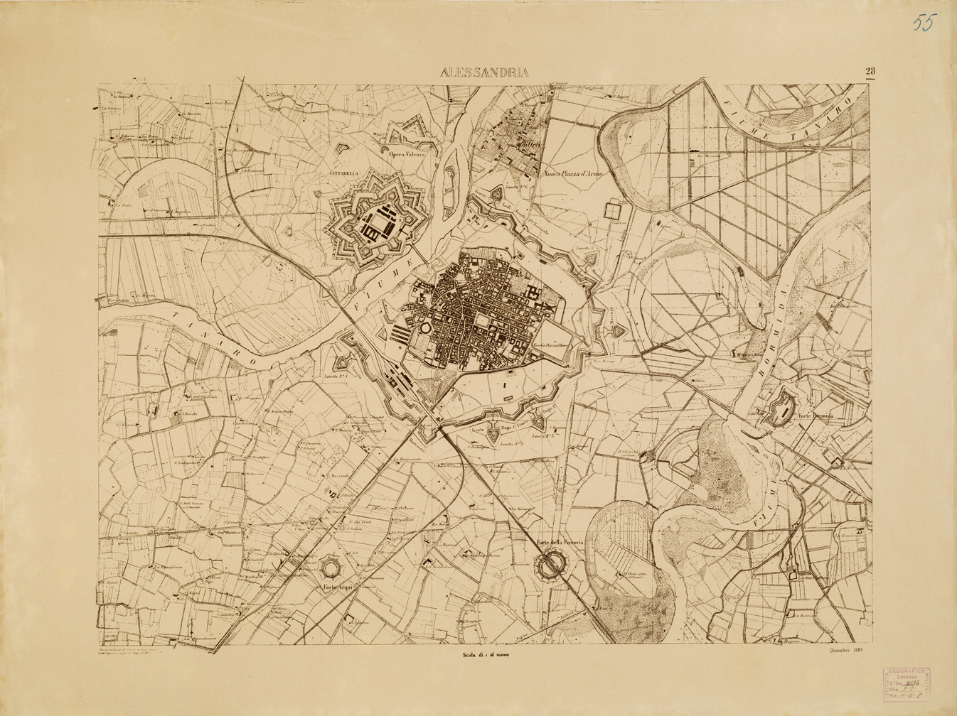 (N:7897) CARTA TOPOGRAFICA DELLA VALLE DEL PO' DA CASALE A PAVIA - Foglio 28 ALESSANDRIA (B0007671) Carte e stampe antiche: riproduzione a colori su carta (formato A1)