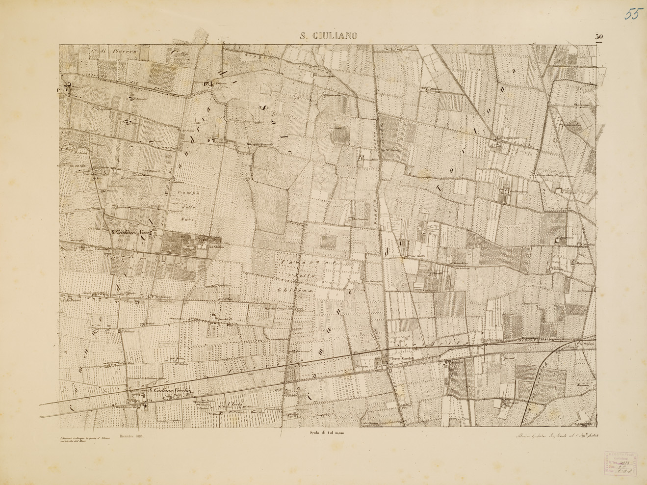 (N:7900) CARTA TOPOGRAFICA DELLA VALLE DEL PO' DA CASALE A PAVIA - Foglio 30 S. GIULIANO (B0007673) Carte e stampe antiche: riproduzione a colori su carta (formato A1)