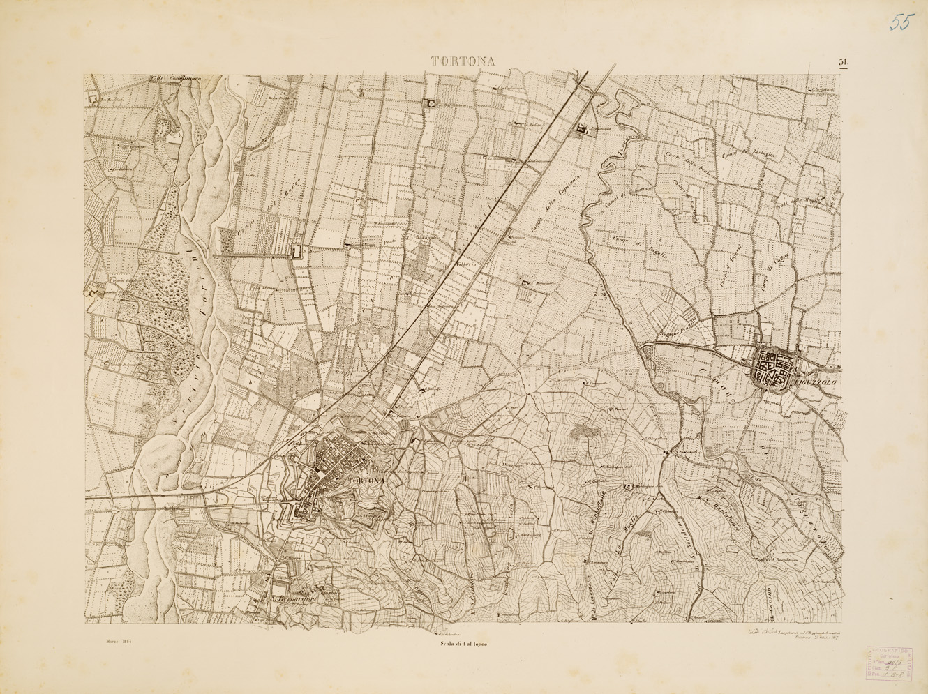 (N:7901) CARTA TOPOGRAFICA DELLA VALLE DEL PO' DA CASALE A PAVIA - Foglio 31 TORTONA (B0007674) Carte e stampe antiche: riproduzione a colori su carta (formato A1)