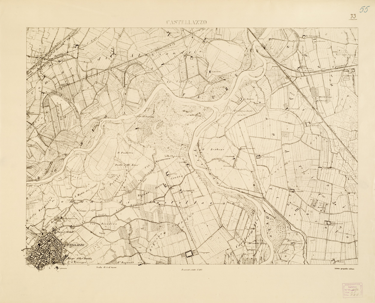 (N:7903) CARTA TOPOGRAFICA DELLA VALLE DEL PO' DA CASALE A PAVIA - Foglio 33 CASTELLAZZO (B0007676) Carte e stampe antiche: riproduzione a colori su carta (formato A1)
