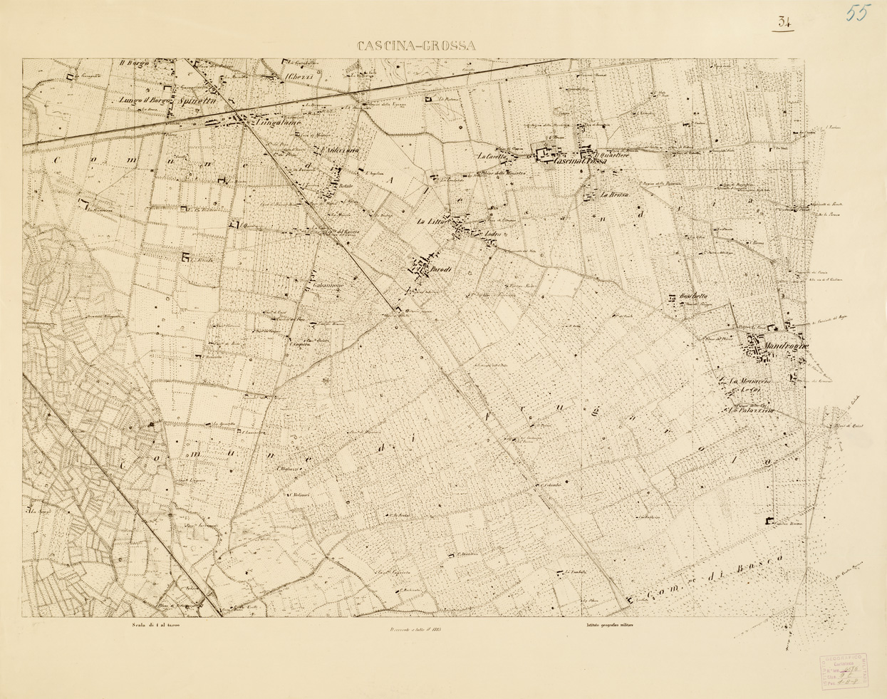 (N:7904) CARTA TOPOGRAFICA DELLA VALLE DEL PO' DA CASALE A PAVIA - Foglio 34 CASCINA GROSSA (B0007677) Carte e stampe antiche: riproduzione a colori su carta (formato A1)