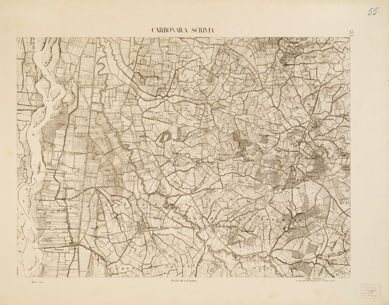 (N:7905) CARTA TOPOGRAFICA DELLA VALLE DEL PO' DA CASALE A PAVIA - Foglio 35 CARBONARA SCRIVIA (B0007678) Carte e stampe antiche: riproduzione a colori su carta (formato A1)