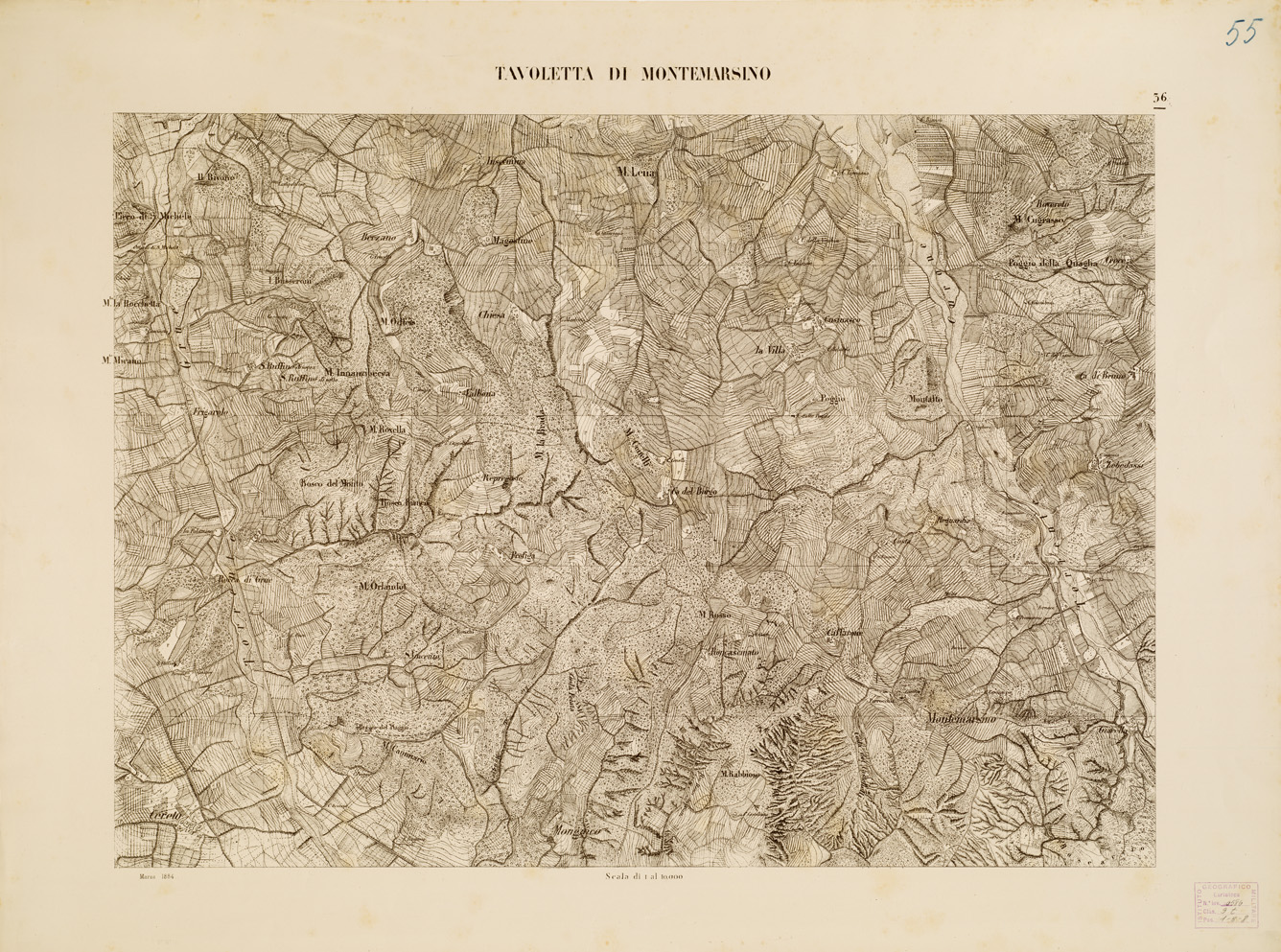 (N:7906) CARTA TOPOGRAFICA DELLA VALLE DEL PO' DA CASALE A PAVIA - Foglio 36 TAVOLETTA DI MONTE MARSINO (B0007679) Carte e stampe antiche: riproduzione a colori su carta (formato A1)