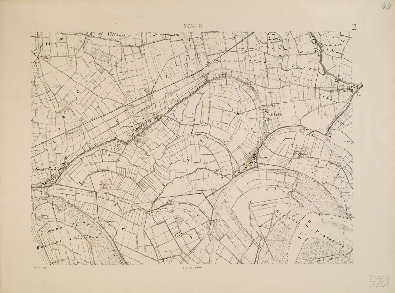 (N:7914) CARTA TOPOGRAFICA DELLA VALLE DEL PO' DA CASALE A PAVIA - Foglio 43 SOMMO (B0007686) Carte e stampe antiche: riproduzione a colori su carta (formato A1)