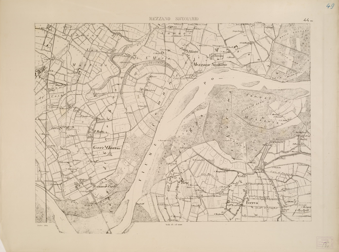 (N:7915) CARTA TOPOGRAFICA DELLA VALLE DEL PO' DA CASALE A PAVIA - Foglio 44 MEZZANO SICOMARIO (B0007687) Carte e stampe antiche: riproduzione a colori su carta (formato A1)