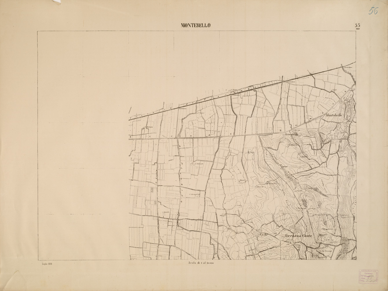 (N:7925) CARTA TOPOGRAFICA DELLA VALLE DEL PO' DA CASALE A PAVIA - Foglio 53 MONTEBELLO (B0007696) Carte e stampe antiche: riproduzione a colori su carta (formato A1)