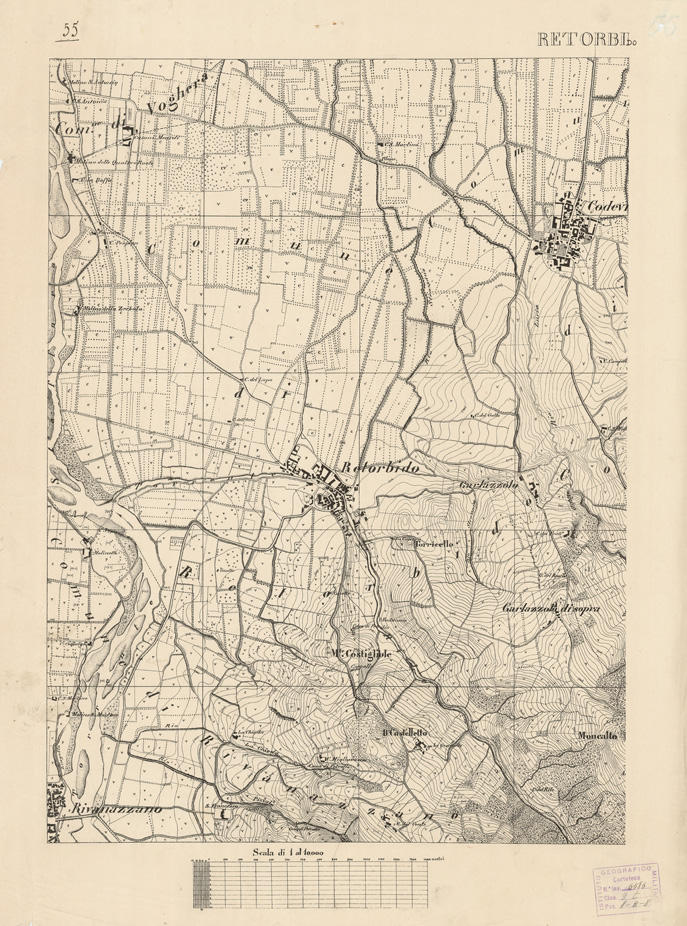 (N:7927) CARTA TOPOGRAFICA DELLA VALLE DEL PO' DA CASALE A PAVIA - Foglio 55 p1 RETORBIDO (B0007698) Carte e stampe antiche: riproduzione a colori su carta (formato A1)