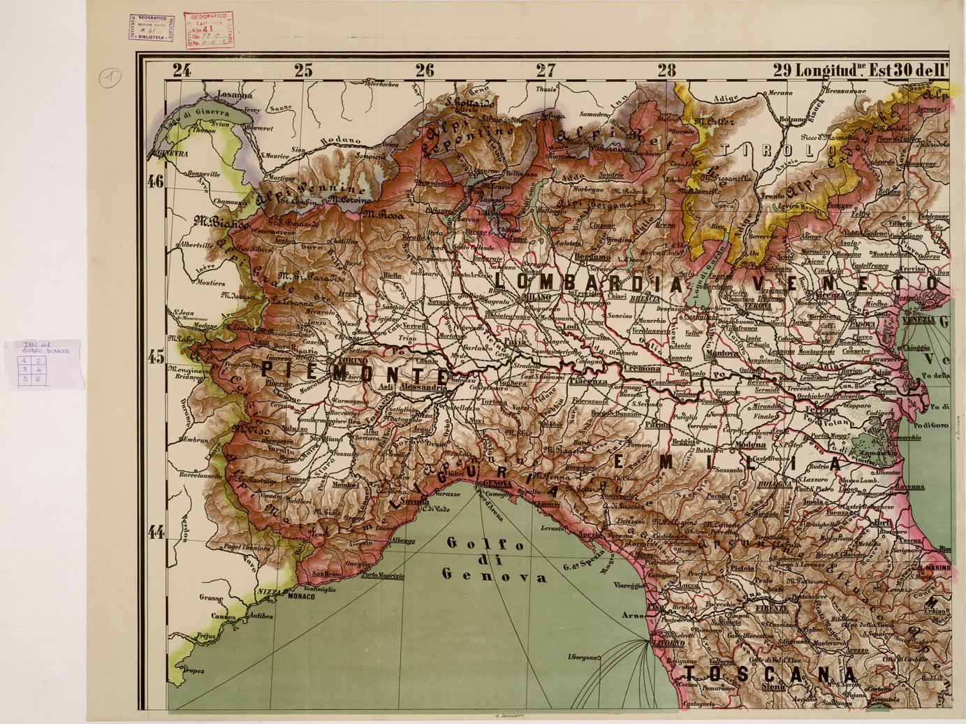 (N:10614) IL REGNO D'ITALIA FISICO E POLITICO - parte 1 (B0007721) Carte e stampe antiche: riproduzione a colori su carta (formato A1)