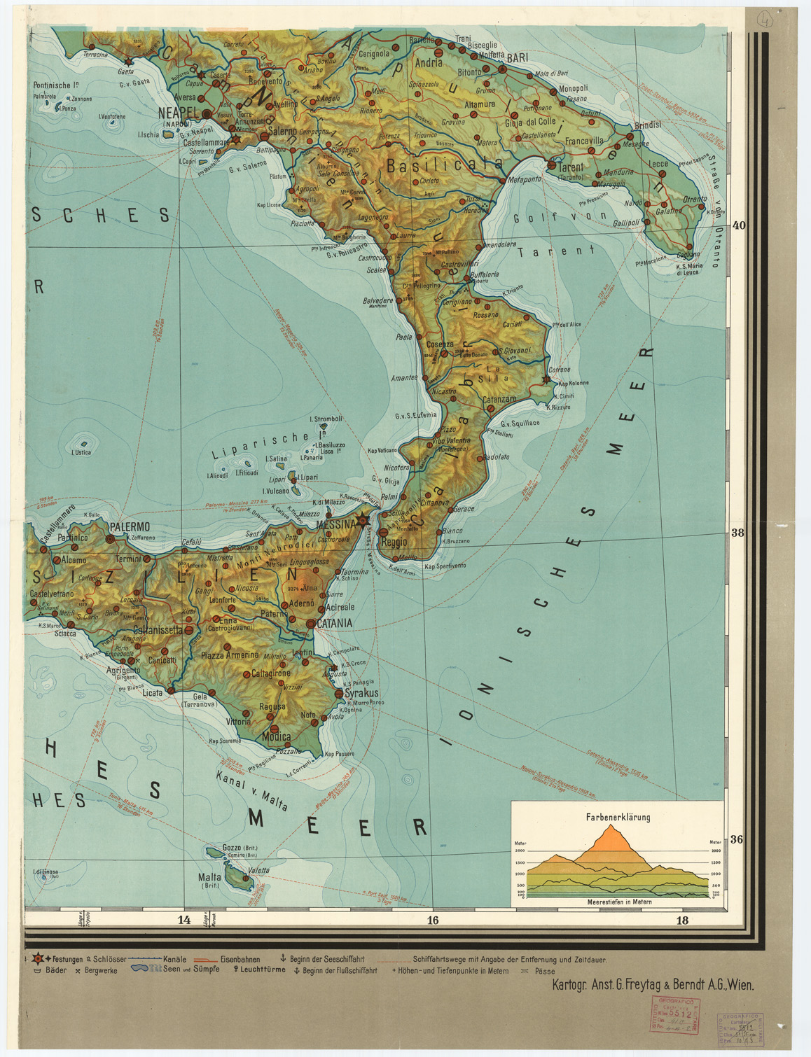 (N:13357) WANDERKARTE DER APENNINEN HALBINSEL (B0007733) Carte e stampe antiche: riproduzione a colori su carta (formato A1)