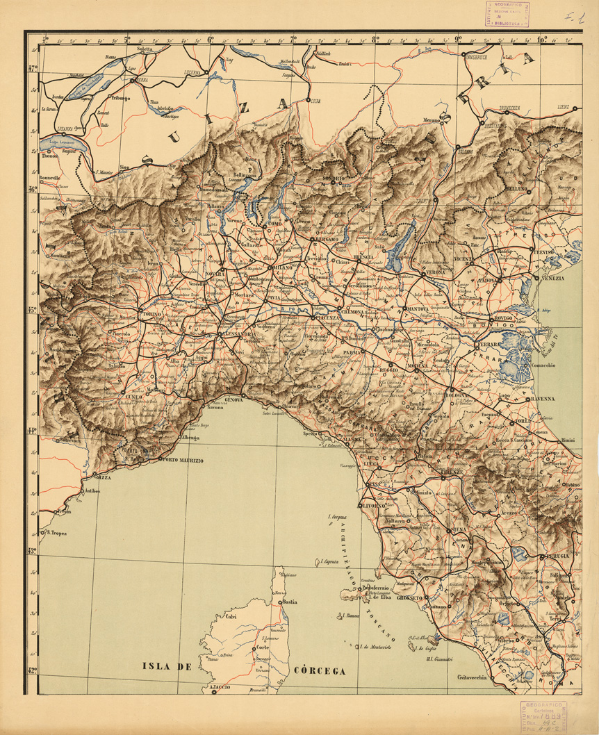 (N:12103) MAPE DE ITALIA - Foglio 1 + Quadro d'Unione (B0007739) Carte e stampe antiche: riproduzione a colori su carta (formato A1)